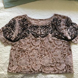 Free People Boho Lace embroidered Top